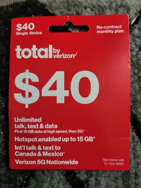 $40.00 Card for Total By Verizon