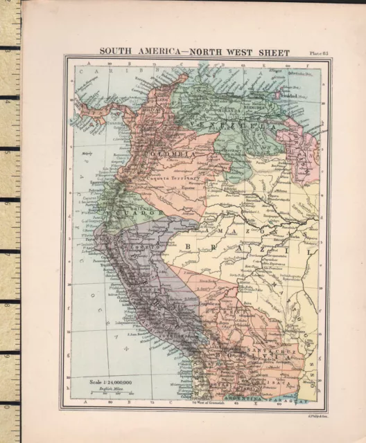 c1880 VICTORIAN MAP ~ SOUTH AMERICA ~ NORTH-WEST SHEET COLUMBIA PERU VENEZUELA