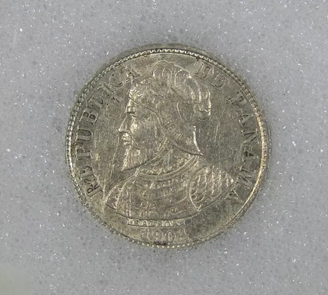 1904 Panama 5 Centesimos .900 Silver Coin KM-2, nice high grade 2.5 gr 17.9 mm