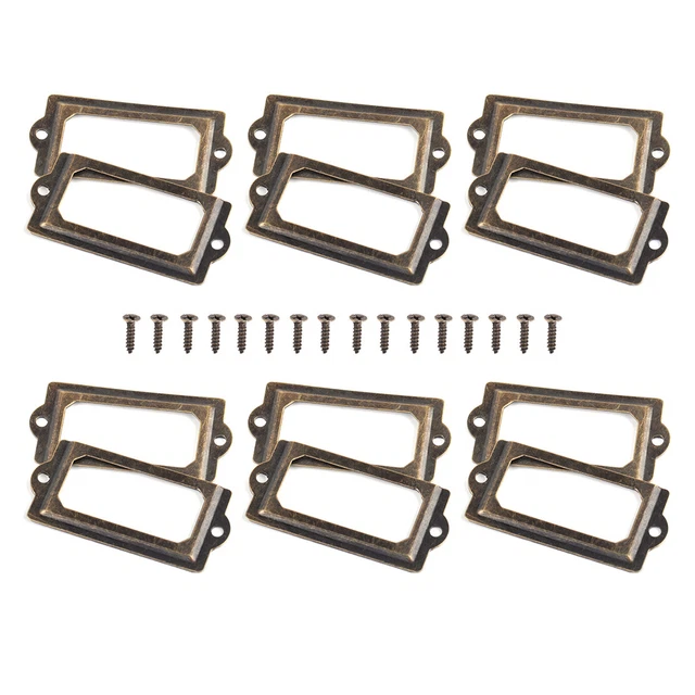 12pc Antique Bronze Cabinet Drawer Label Tag File Name Card Holder Pull Frame vt