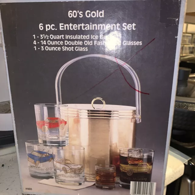 Custom Deco Inc Ice Bucket & Glassware 60’s Gold 6pc Entertainment Set