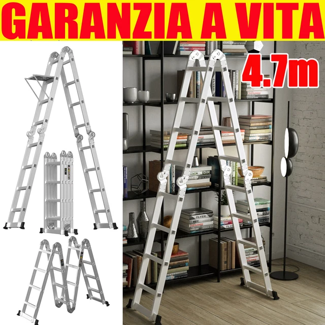 Scala Pieghevole Multiuso In Alluminio 4x4 - Estensione 445cm, Piattaforma Per Ponteggio, Carico 150kg - Foto 11