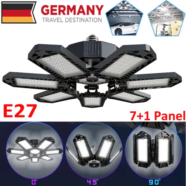 LED Garagenleuchte Werkstattlampe Hallenbeleuchtung Flutlicht 7+1 Panel E27 200W