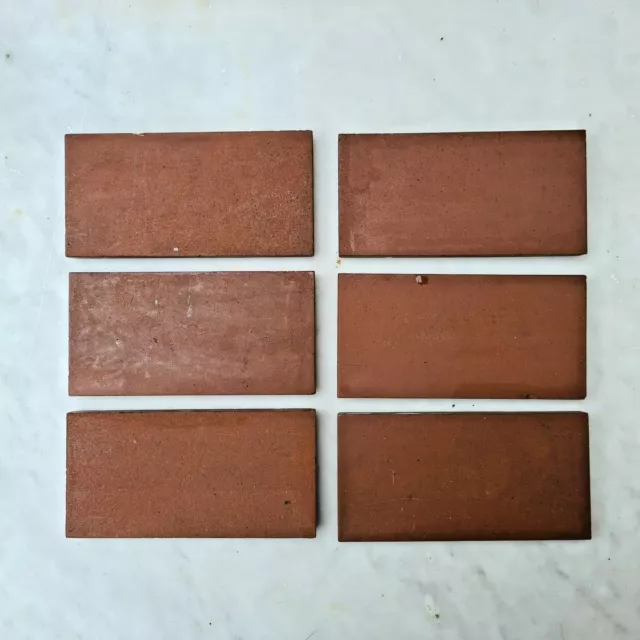 Set of Six Reclaimed Antique Victorian Geometric Tile 6” x 3” Border Terracotta