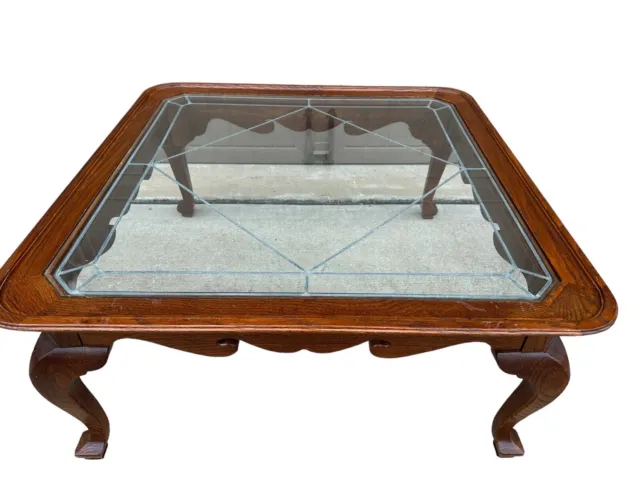 ETHAN ALLEN Canterbury Oak Coffee Table 28-8411 Finish 228 Leaded Glass