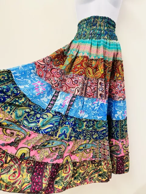 Gypsy Maxi Skirt Colourful Hippie Festival Indian Boho Vintage Retro Floaty Blue