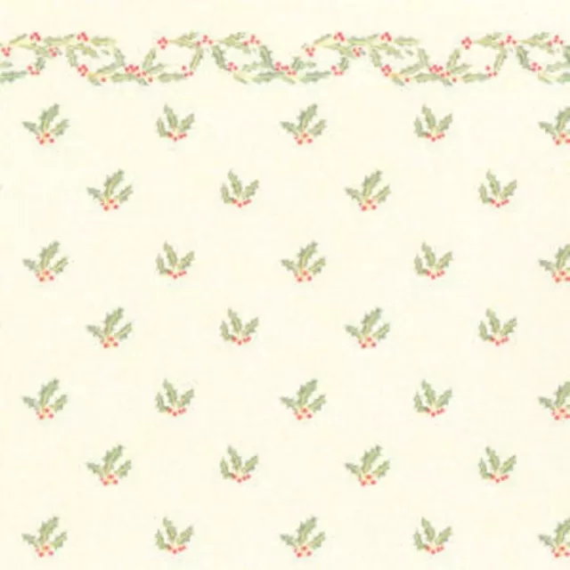 Melody Jane Dolls House Miniature Print Christmas Holly with Berries Wallpaper