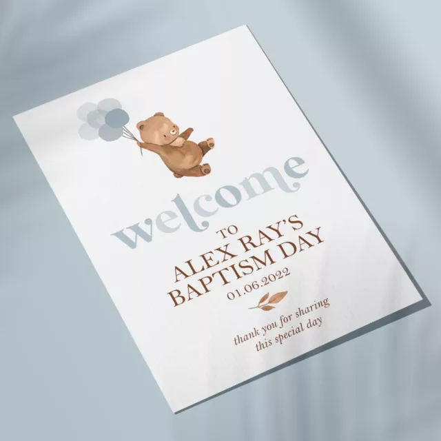 Christening / Baptism / Birthday Welcome Sign Poster in Pink or Blue Bear (BE8)