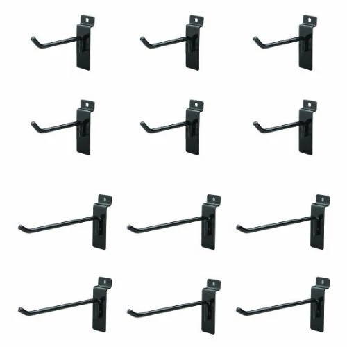 Displays Box of 12 (Six 4-Inch and Six 6-Inch) Black Metal Slatwall