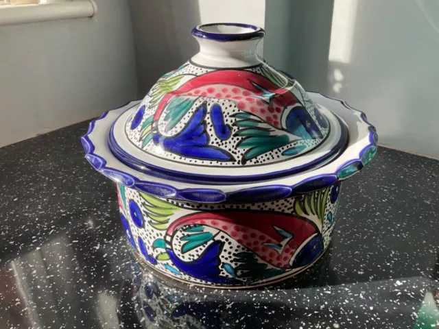 Turkish/Tunisian Style Hand Painted decorative Ceramic lidded cooking pot unused