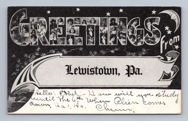 Greetings from LEWISTOWN Pennsylvania Antique Large Letter Postcard UDB 1907