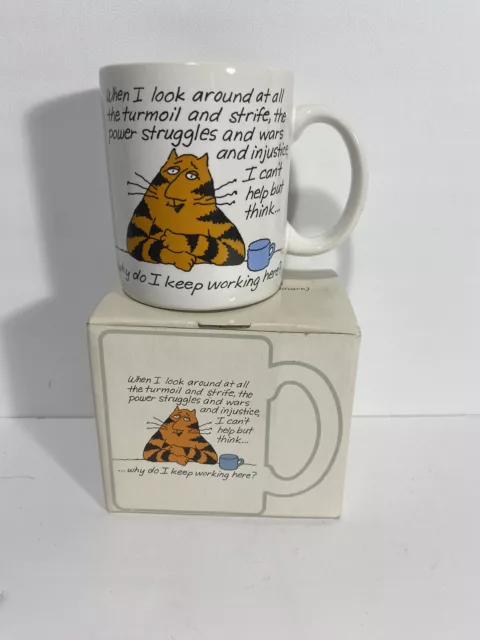 Vintage Coffee Mug Shoebox Greetings Hallmark Funny Orange Cat Office Work 1987