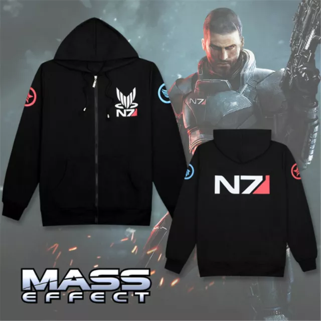 Mass Effect N7 Mens Casual Zipper Hoodie Jacket Coat Cosplay Clothing Costume