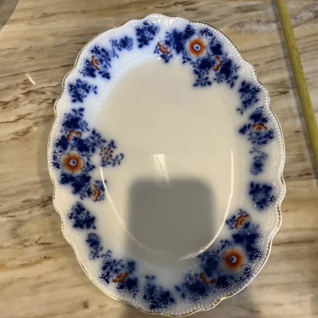 W H GRINDLEY 'DERBY' FLOW BLUE Serving Platter 1891-1914 Antique