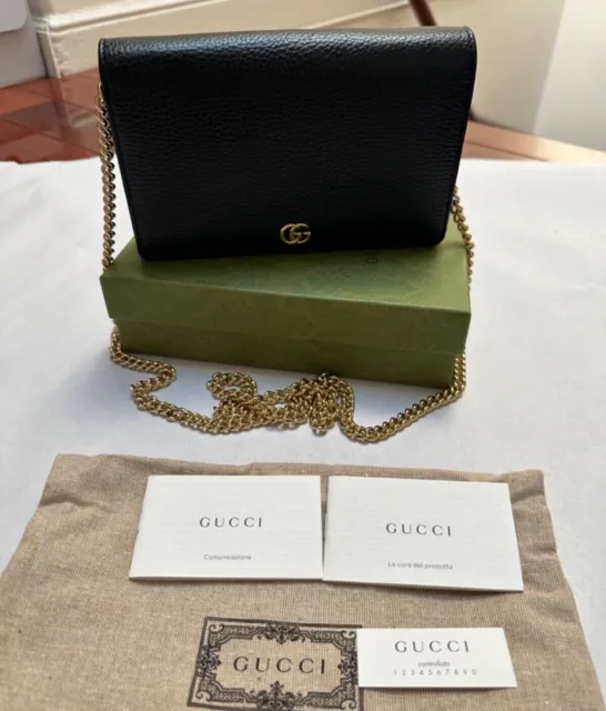 Authentic Gucci Black GG Marmont Leather Mini Chain Bag