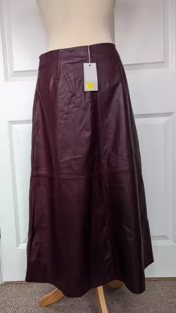 BODEN BURGUNDY LEATHER Midi Catriona Skirt Size 8 Bnwt Rrp £350 £149.99 ...