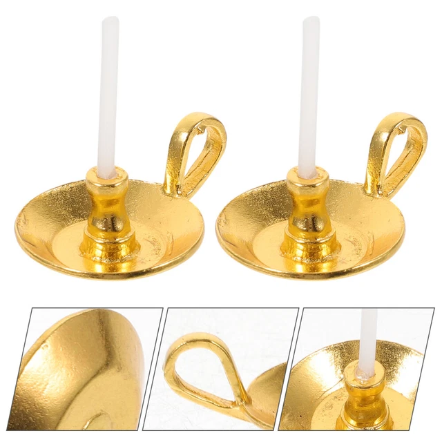 2 Pcs Alloy Decorative Furniture Dollhouse Candlestick Pretend Play Toy