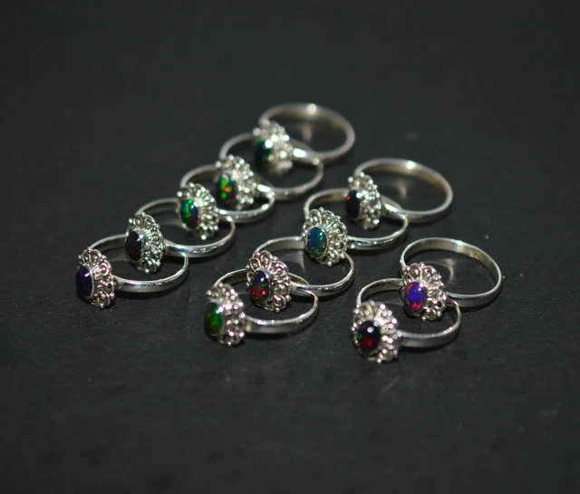 WHOLESALE 11PC 925 Solid Sterling Silver Black Ethiopian Opal Ring Lot ...