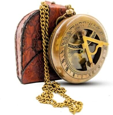 Vintage Maritime Push Open Antique Pocket Brass Sundial Compass Nautical London