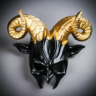 Black Krampus Devil Gold Twiste Ram Horn Halloween Masquerade Party Cosplay Mask
