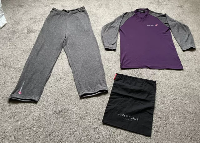 Virgin Atlantic First/Upper Class Pyjamas & Shoe Bag - Small - Grey/Purple - Gc
