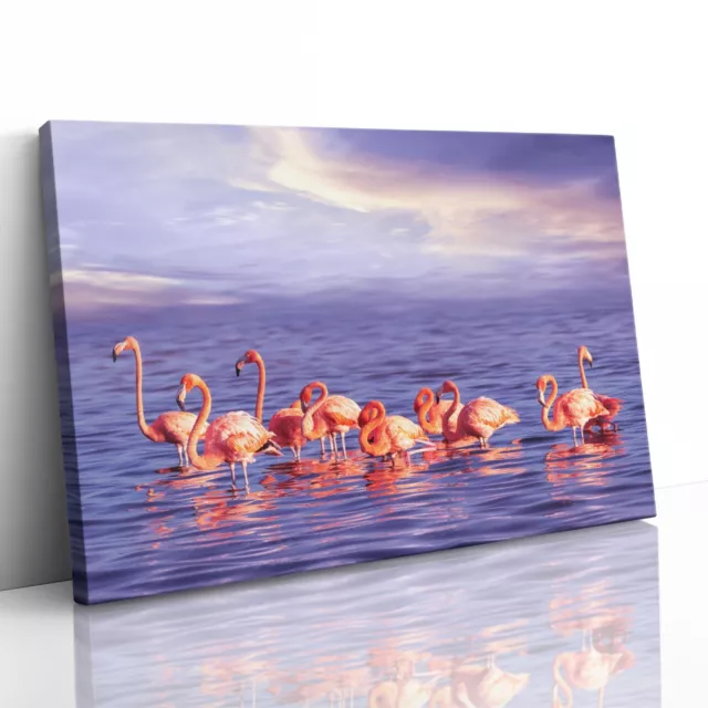 Flock of Pink Flamingo Canvas Print Picture Framed Wall Art Poster Beautiful