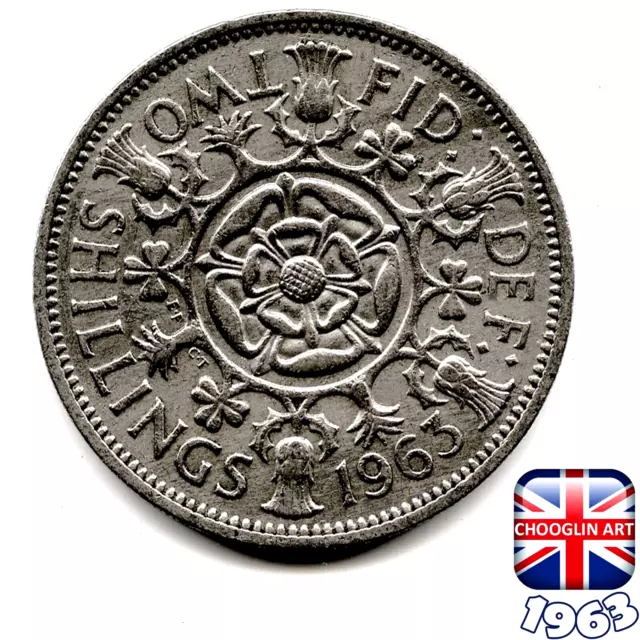 A BRITISH 1963 ELIZABETH II TWO SHILLING FLORIN coin, 61 Years Old!