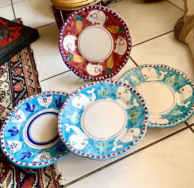 VIETRI SOLIMENE ASSIETTES 4 Ceramique Italie annee 60 DLG VALLAURIS Gambone