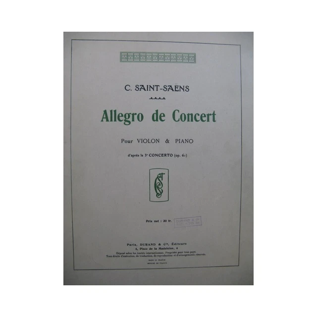 SAINT-SAËNS Camille Allegro de Concert Violon Piano