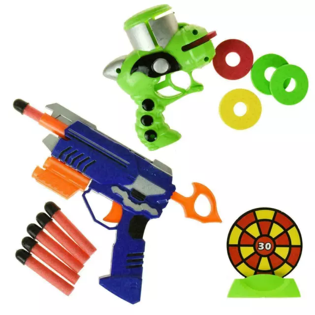 Kids Soft Shooter Gun Air Blaster Game Foam Bullets & Disc Target Scoring Dart