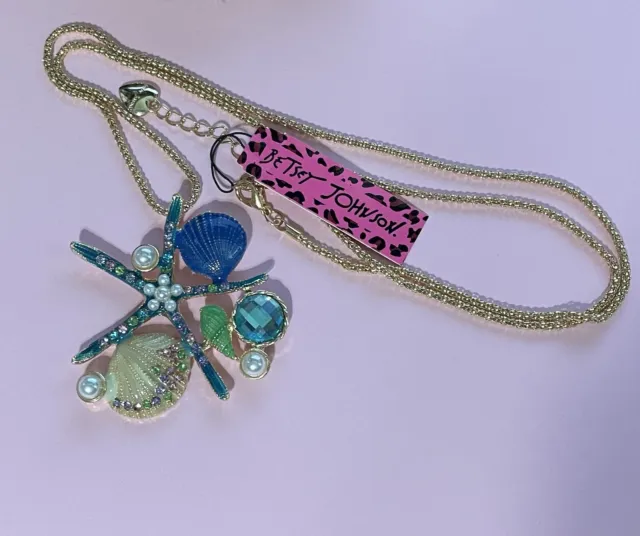 Betsey Johnson Crystal Pearl Starfish,Shells Pendant Necklace - Nwt