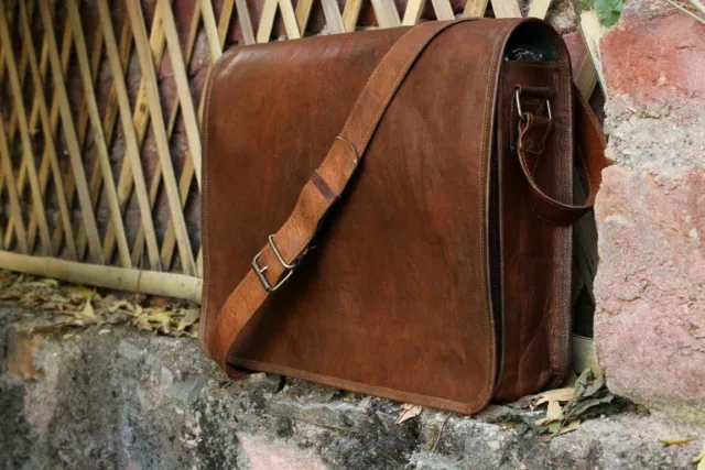 Herren Braune Tasche Satchel Laptop Messenger Schul Vintage Echtleder Koffer