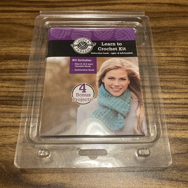 LEARN TO CROCHET Kit by Loops & Threads 4 Bonus Projects Size G Hook