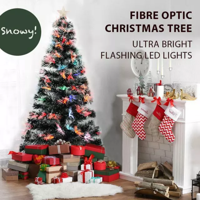 Christmas Tree 90/150CM Fibre Optic Green Snowy White Tipped Flashing LED Light