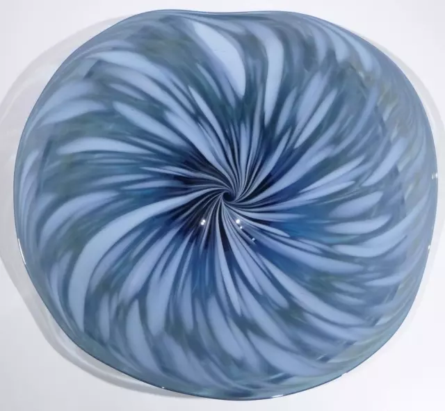 HAND BLOWN GLASS WALL OR TABLE PLATTER, SHADES OF BLUE & GRAY, DIRWOOD n3986