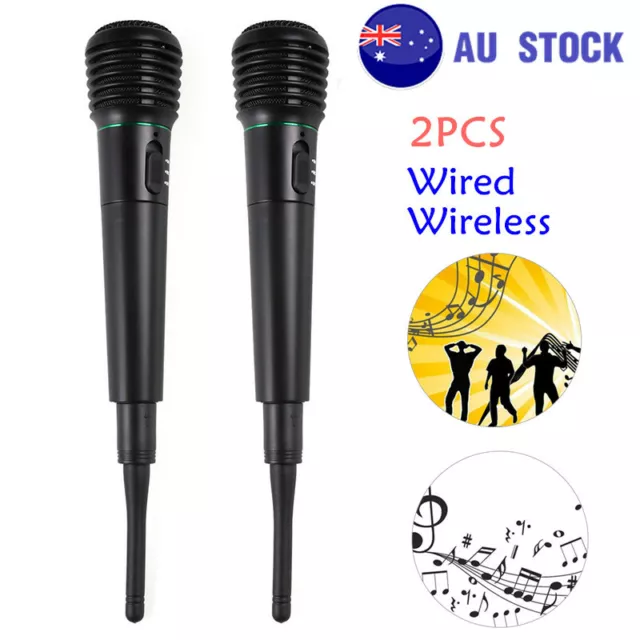 2PCS Wired Wireless Handheld Cordless Microphone System Karaoke W/ Receiver