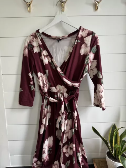 Women’s Maroon Floral Maxi Dress Size M | bump Maternity Friendly