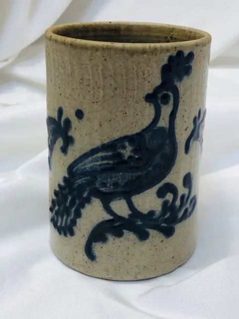 R & B DIEBBOLL Salt Stoneware Pottery 5” Tall Mug Vintage Pottery Mug Peacock