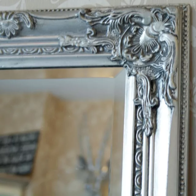 Tall slim silver wall mirror shabby vintage chic French ornate bedroom hallway 3