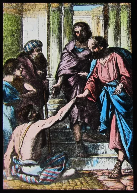 Glass Magic Lantern Slide HEALING THE IMPOTENT MAN C1900 RELIGIOUS BIBLE STORY