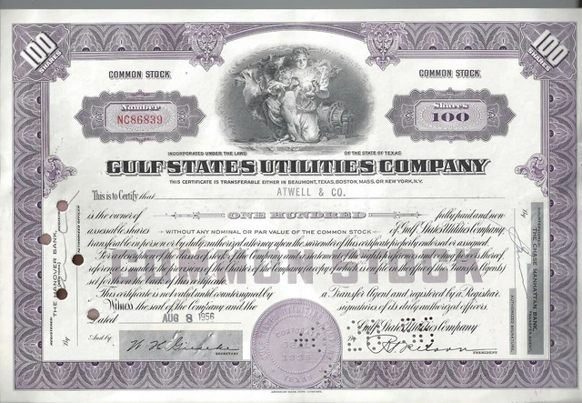 Gulf States Utilities Company Stock Certificate