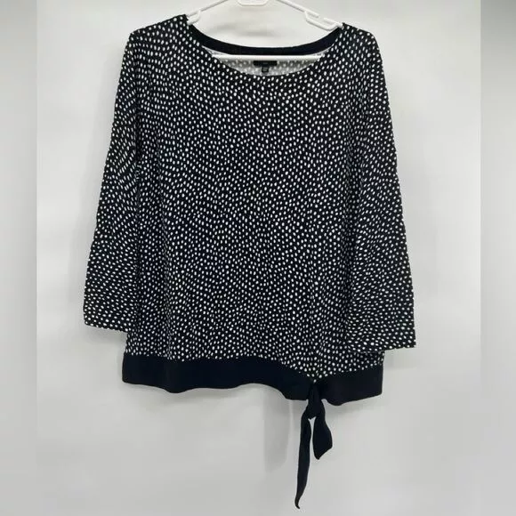 TALBOTS WOMENS DOTTED side tie boat neck sweater black white polka dot ...