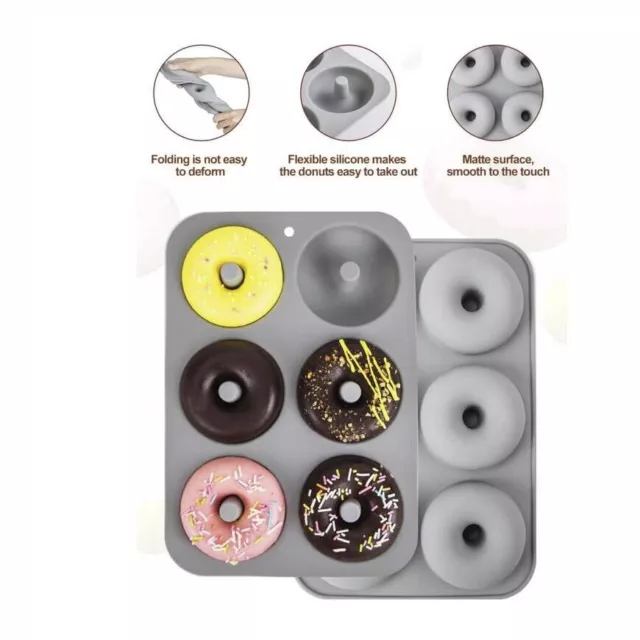 STAMPO IN SILICONE alimentare forma stampi 6 DONUTS ciambelle semifreddi cucina