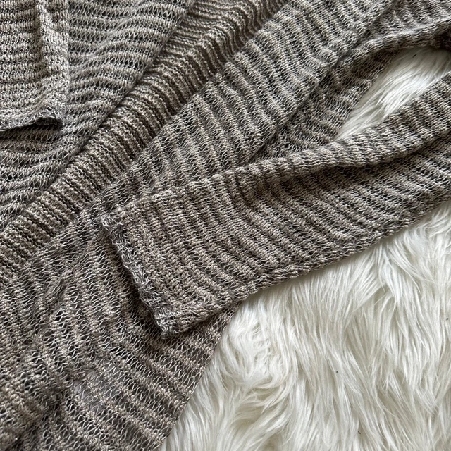 Eileen Fisher Strickjacke Pullover offen Frontleinen Metallic Mischung Strick GRAU Gr. S 2