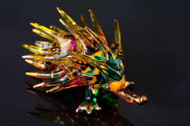 Blown Glass Porcupine Miniature Hedgehog Animal Figurine Fancy Collectible Decor