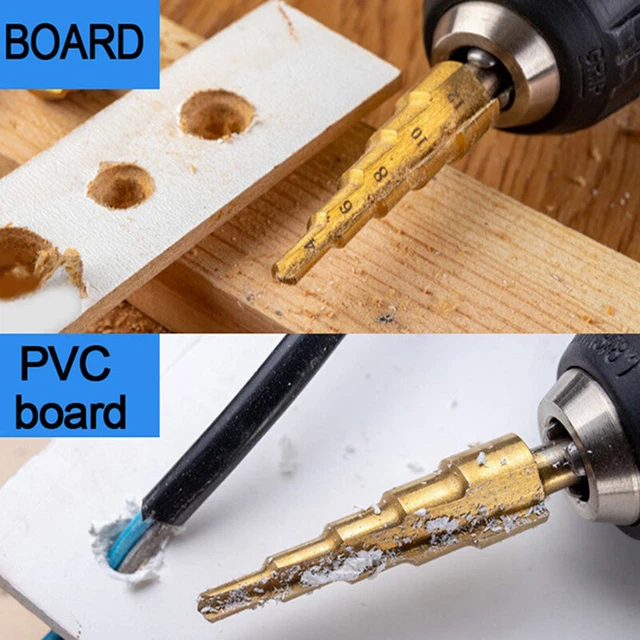 3Pcs HSS Straight Groove Step Drill Bit Titanium Coated Wood Metal Hole Cu-wf