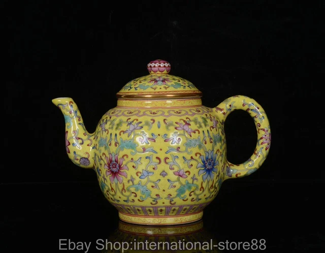 6.8" Yongzheng Old Chinese Colour Enamel Porcelain Palace Flower Teapot Teakett