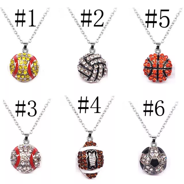 Pave CZ Crystal Baseball Softball Team Sports Pendant Necklace Football Jewelry 3