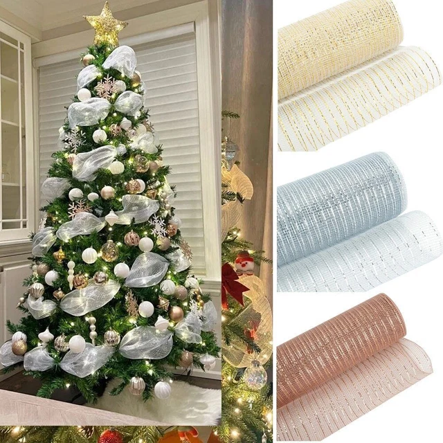 JMIATRY 6 rotoli di nastro decorativo in rete in poliestere, 25 cmx10 m di nastro metallico in 3 diversi colori, ghirlande, artigianato e decorazioni natalizie