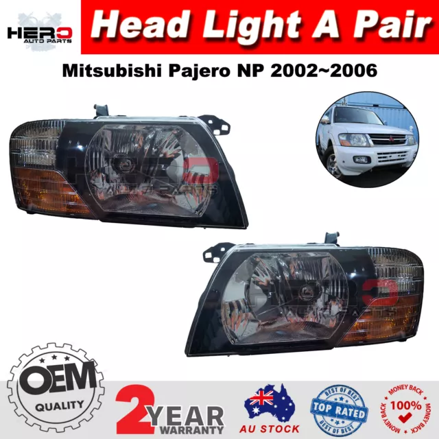 Set / Pair LH+RH Head Light Front Black Lamps for Mitsubishi Pajero NP 2002~2006